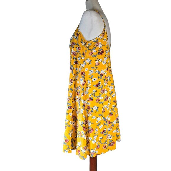 Floral Sundress Size Medium Yellow Flower Print Dress Summer Boho Beach Resort - Picture 5 of 15